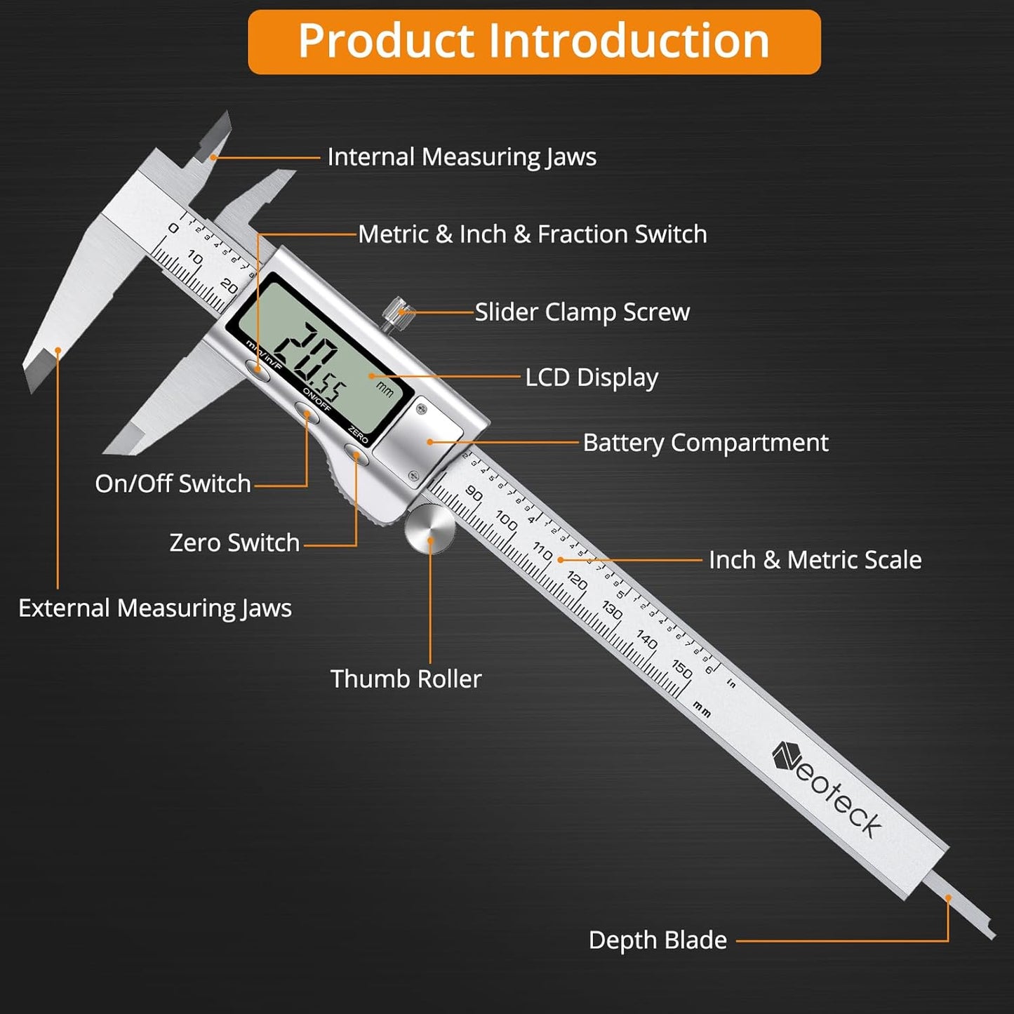 Calibrador Digital DITRON de 150mm de Acero Inoxidable