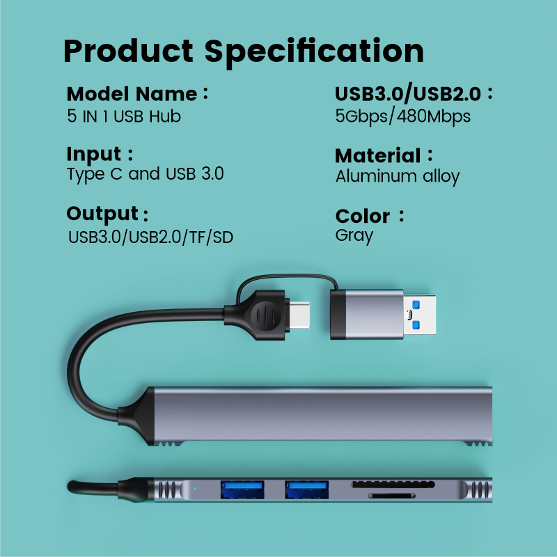 Adaptador Hub 5 En 1