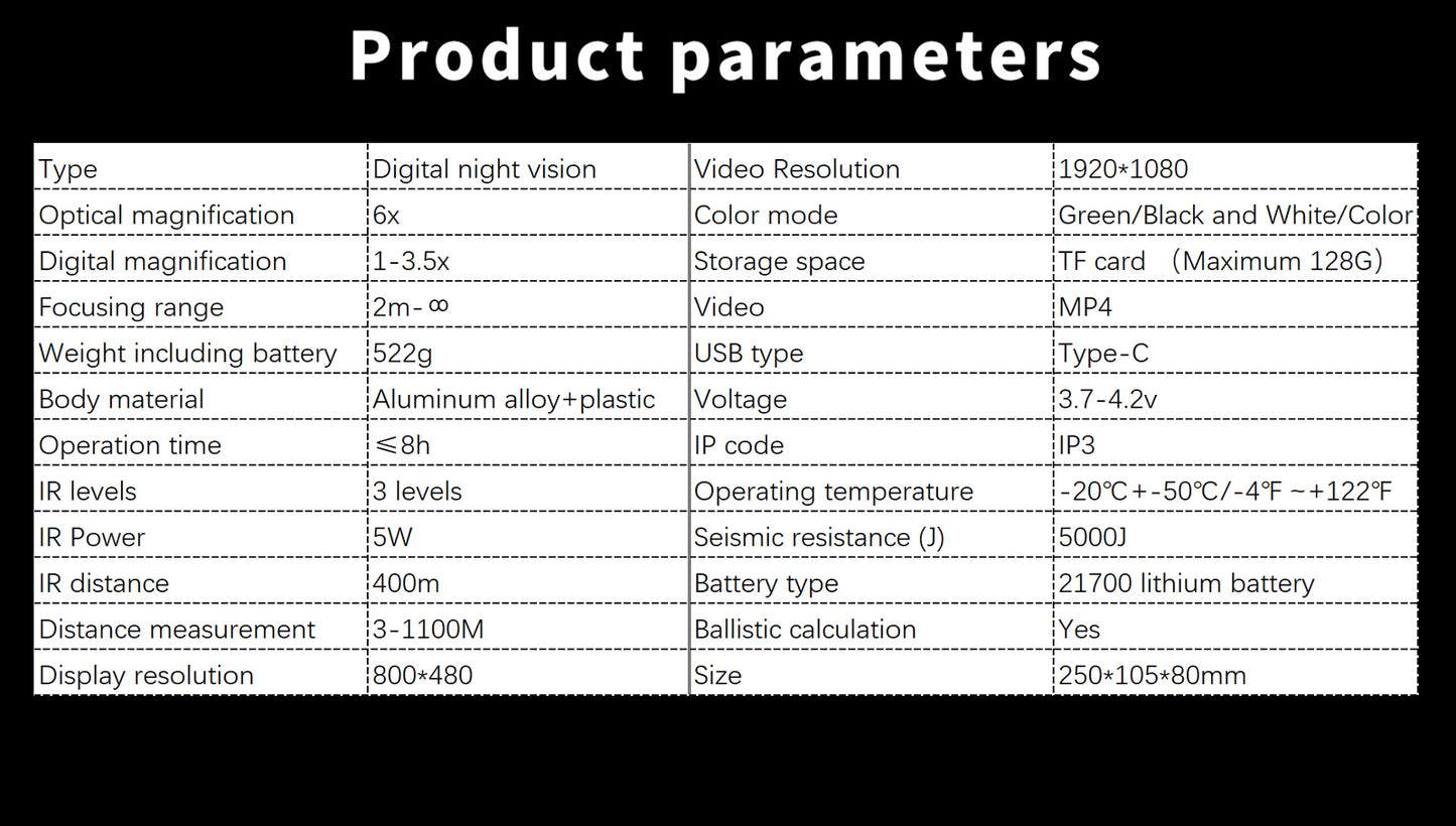 Mira Telescopica de Vision Nocturna HENBAKER con Calculador