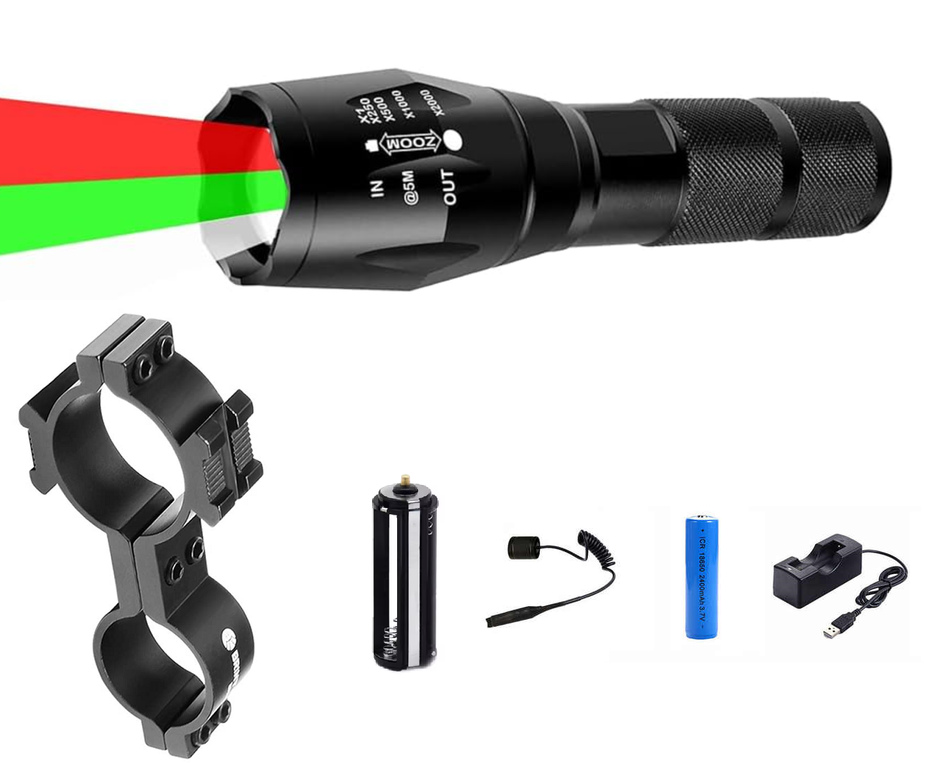 Linterna Táctica 3 en 1 Luz Roja Verde con Montaje