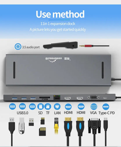Adaptador Hub 11 en 1 Dual HDMI 4K - BASE